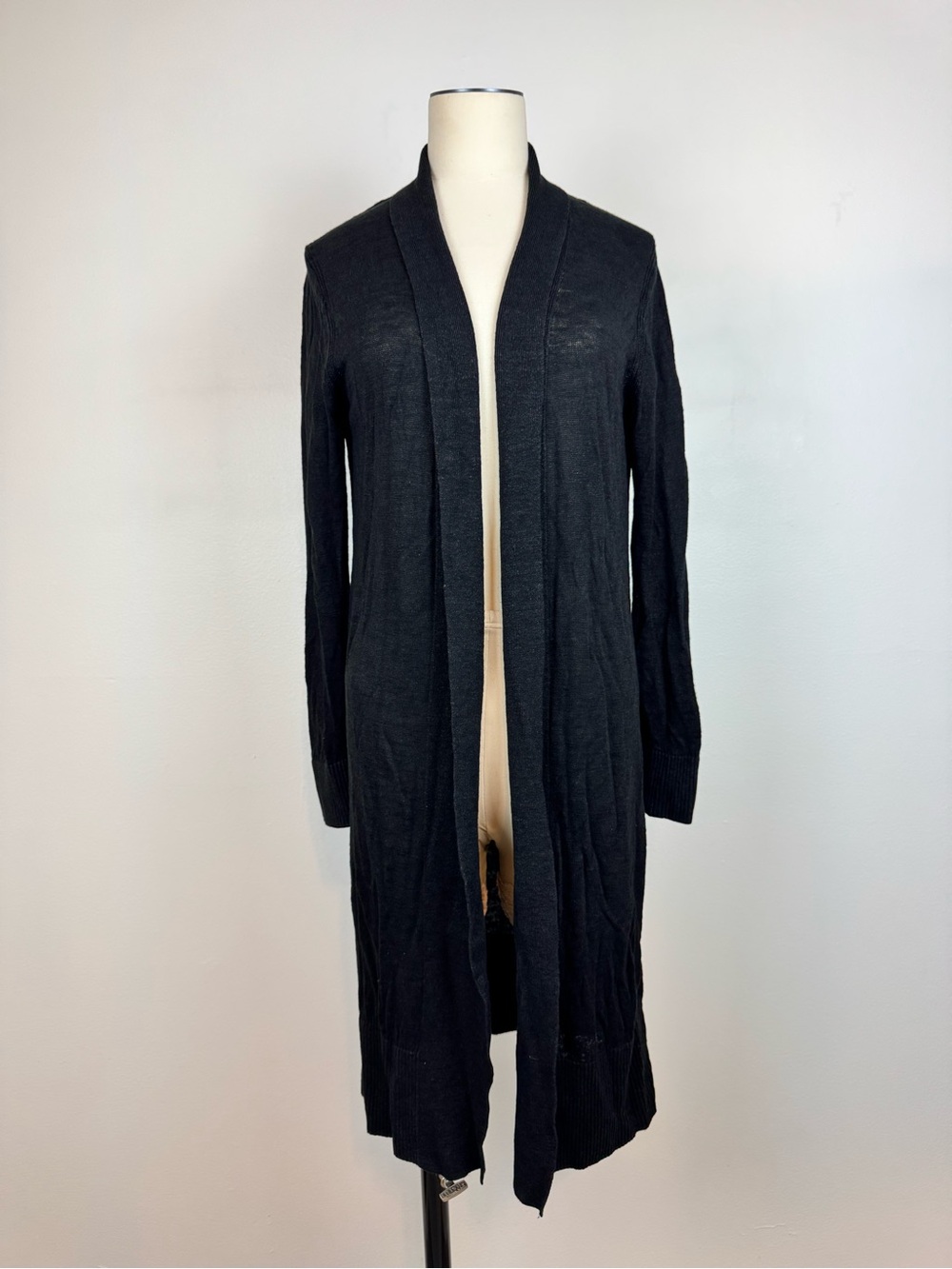 Banana Republic Women Black Linen Blend Jersey Long Open Front Cardigan size XS